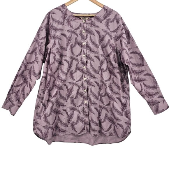 Duluth Trading Company Womens Plus Size 1X Wrinklefighter Purple‎ Feathers Tunic - Picture 4 of 10